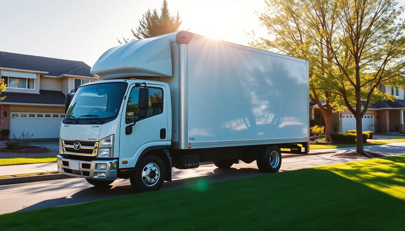 Efficient Umzug Erlangen service with a modern moving truck ready for transport in a lively urban area.