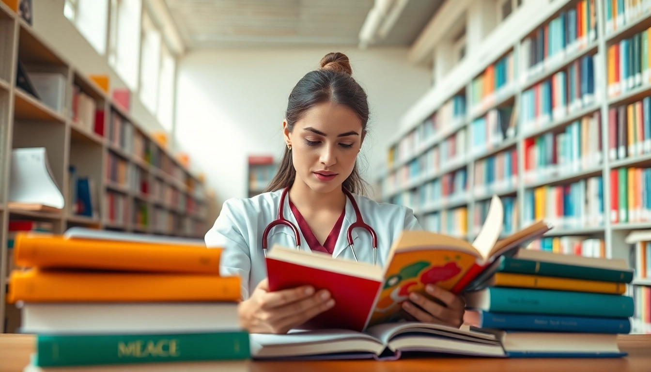 Studying Alternative Medizinstudium in a modern educational environment with books.