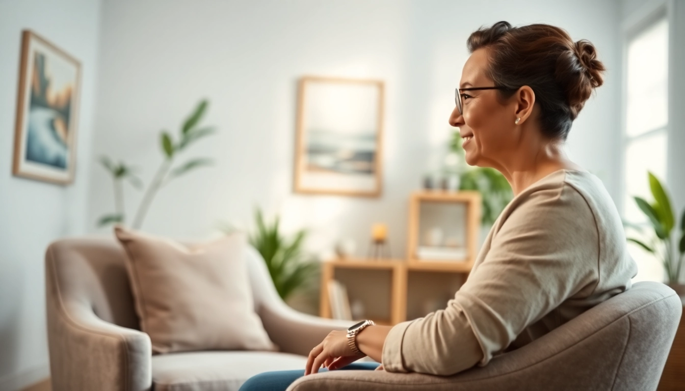 Encouraging therapist supports patient dealing with depression in a cozy setting.