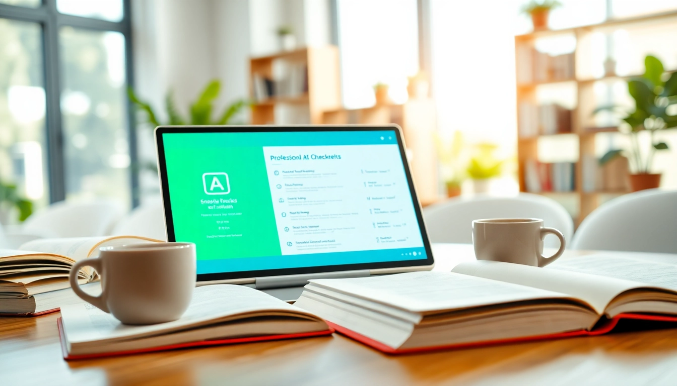 Analyze text with an AI checker tool in a modern workspace setting.