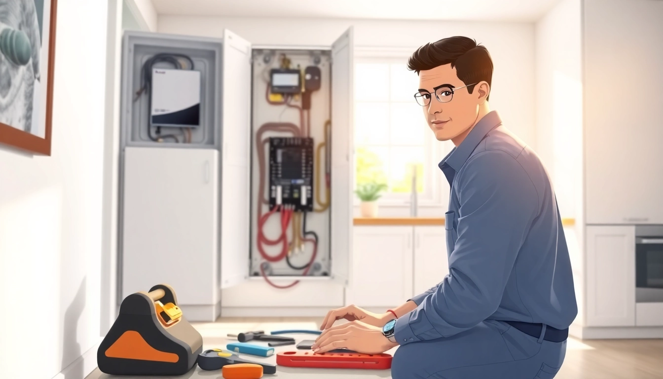 Technician performing an Electrical Panel Upgrade in a bright home, showcasing modern tools and professionalism.