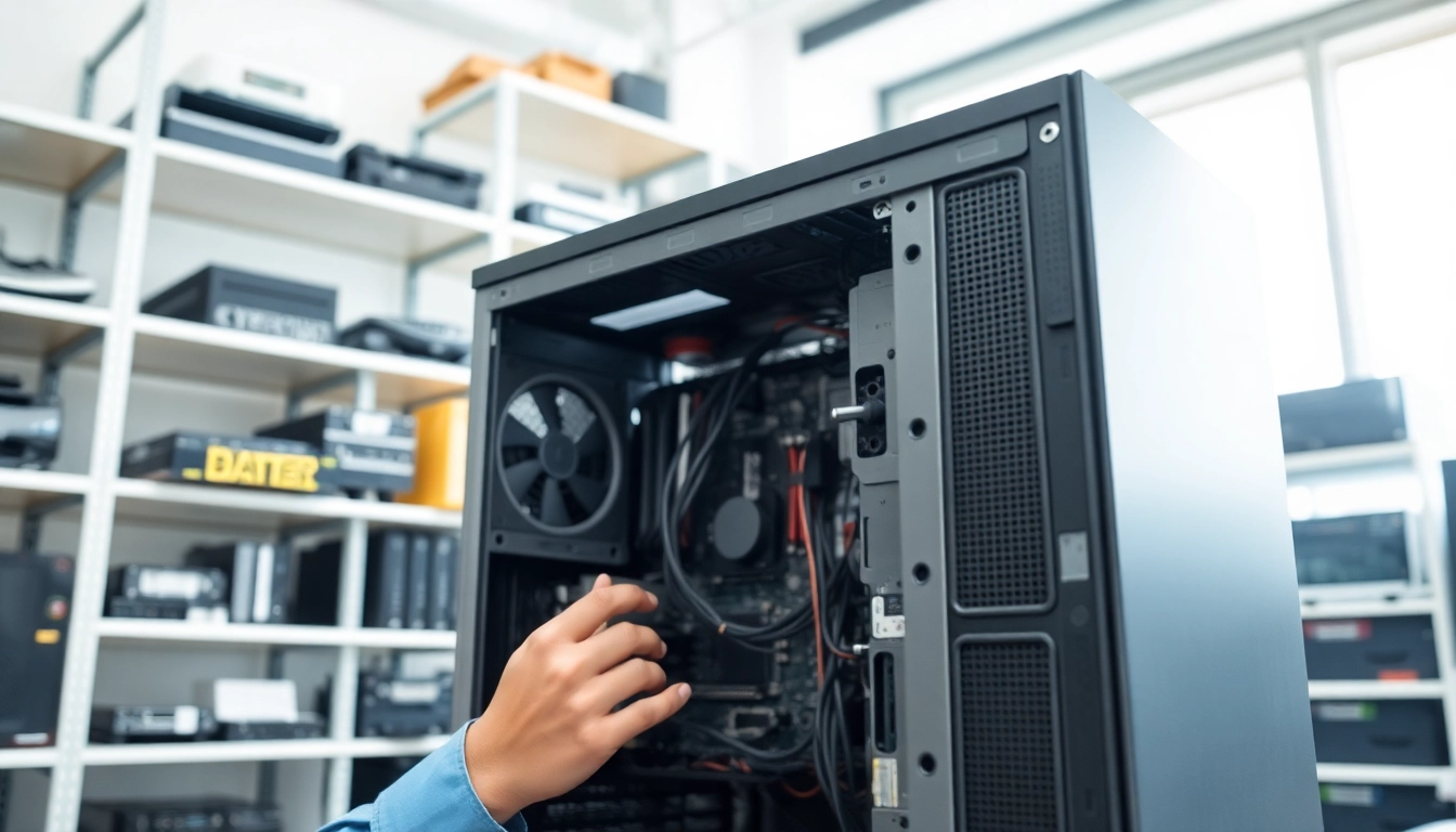 Offering expert computer service, technician working on desktop repair in a modern office.