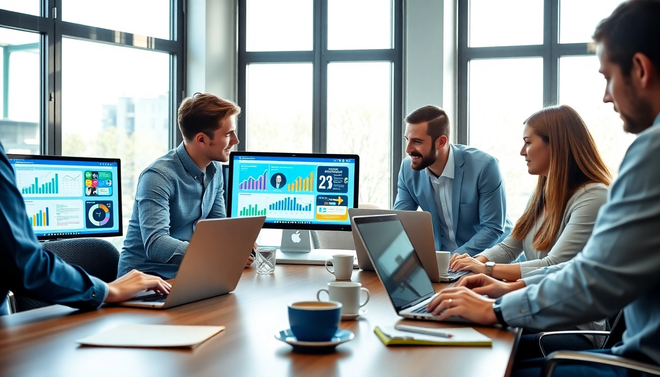 Social media agency team working collaboratively to enhance digital marketing strategies.