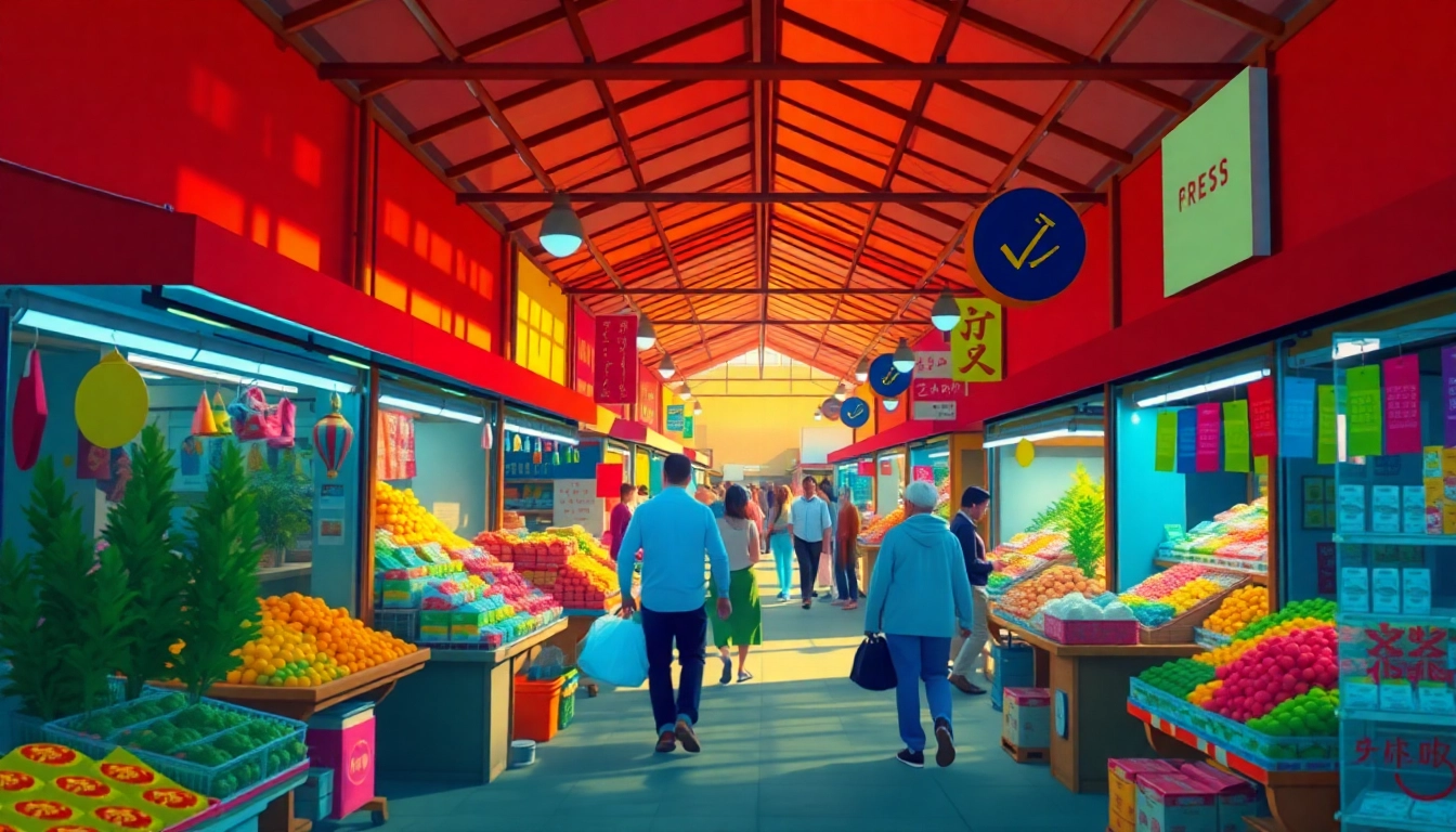 Explore diverse shopping experiences at Ultimateshops, featuring vibrant stalls and engaged customers.
