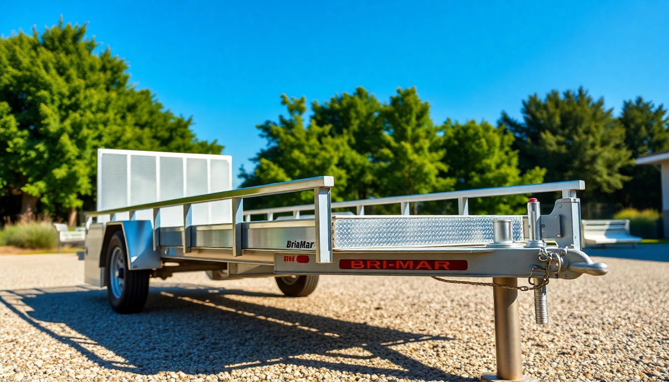 Browse Bri-Mar trailers for sale near me showcased outdoors with vibrant greenery and clear skies.
