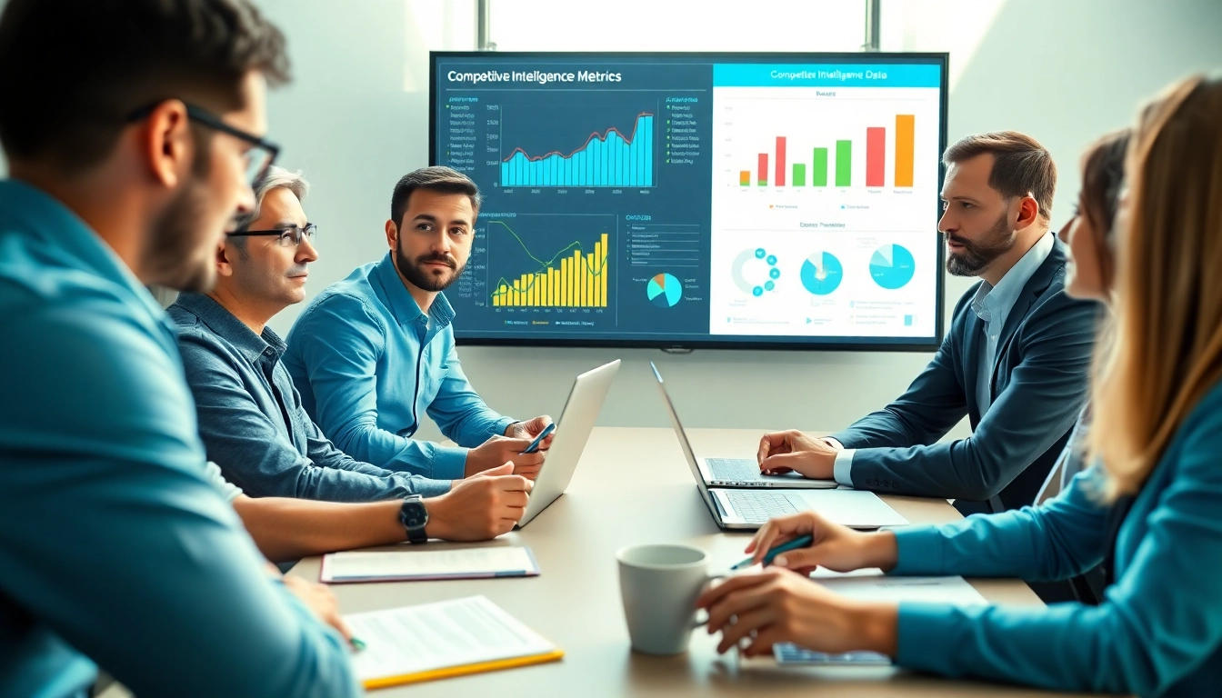 Sales professionals analyzing competitive intelligence for sales data in a collaborative environment.