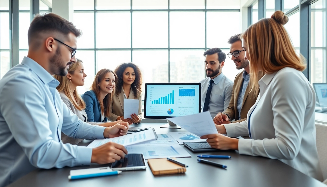 Quickplus Business Consultants team collaborating in a modern office environment, showcasing professionalism and teamwork.